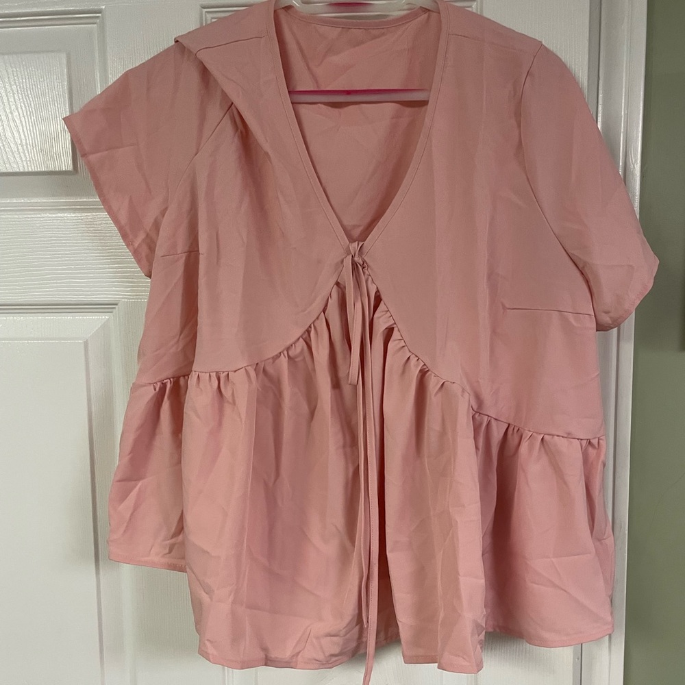 Flowy Pink Tie-Front Blouse